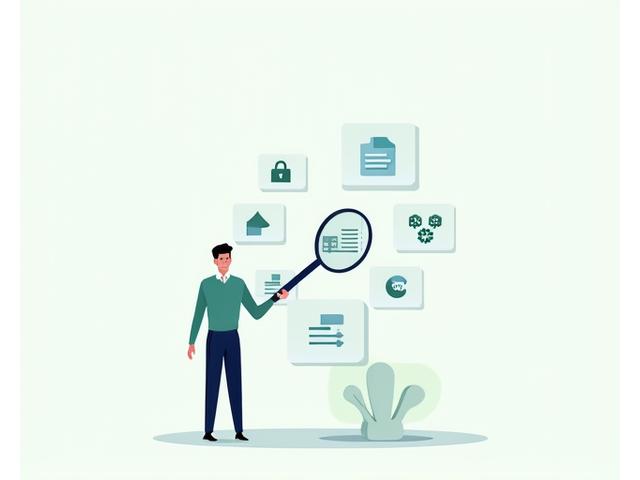 Illustration of a person holding a magnifying glass over digital data, representing user control and data access